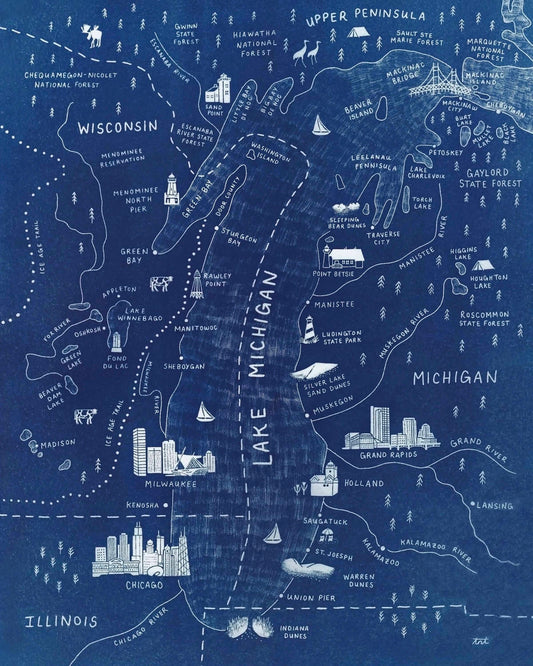 Cyanotype Map of Lake Michigan